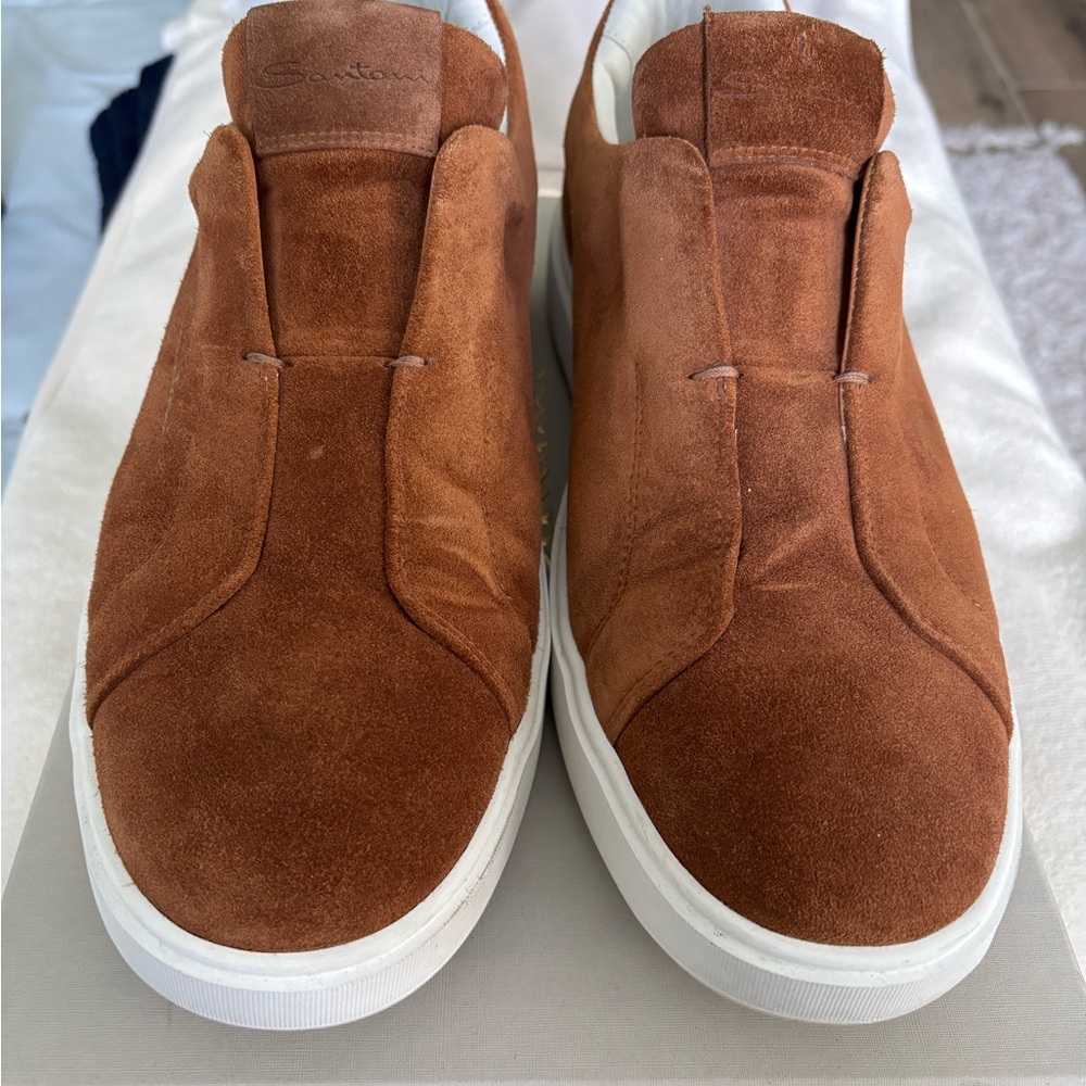 Santoni  - Brown Suede Sneakers with Laceless Design size US 10.5/UK 9.5 - Picture 2 of 7